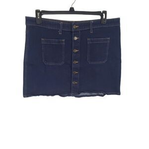 Gap Denim Skirt 16/33 Womens Plus Size Mini Button Front Dark Wash